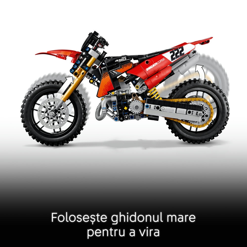 LEGO Technic: Motocicleta Ducati Desmo450 MX versiunea de uzina 42238, 10 ani+, 457 piese