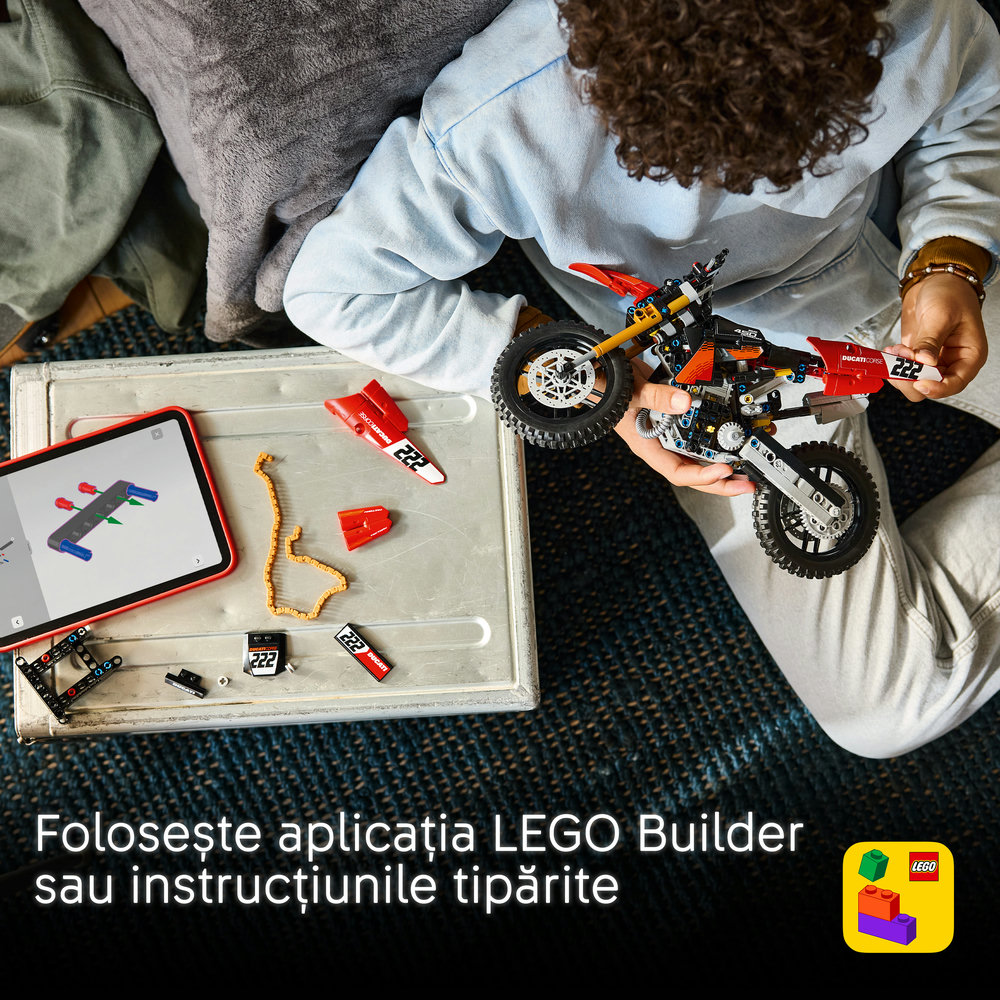 LEGO Technic: Motocicleta Ducati Desmo450 MX versiunea de uzina 42238, 10 ani+, 457 piese