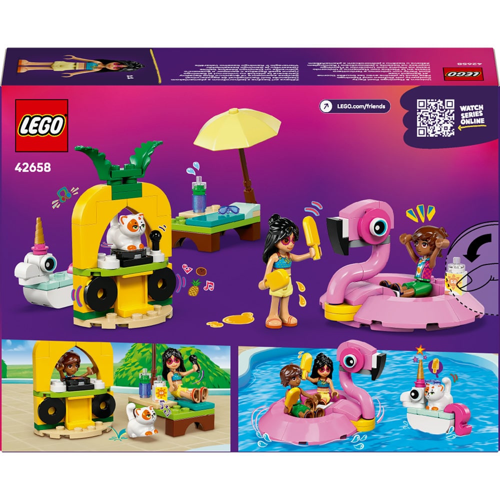LEGO Friends: Petrecere la piscina cu unicornul si flamingo 42658, 5 ani+, 99 piese