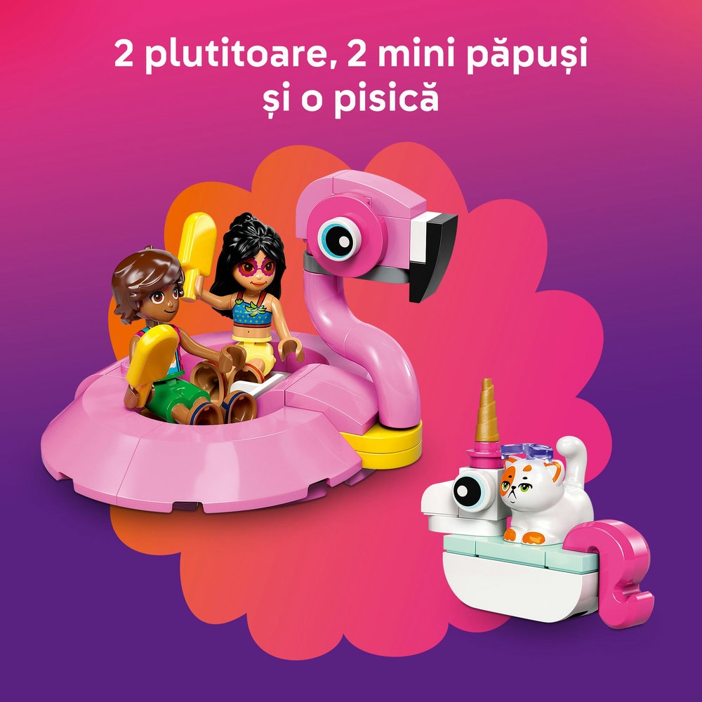 LEGO Friends: Petrecere la piscina cu unicornul si flamingo 42658, 5 ani+, 99 piese