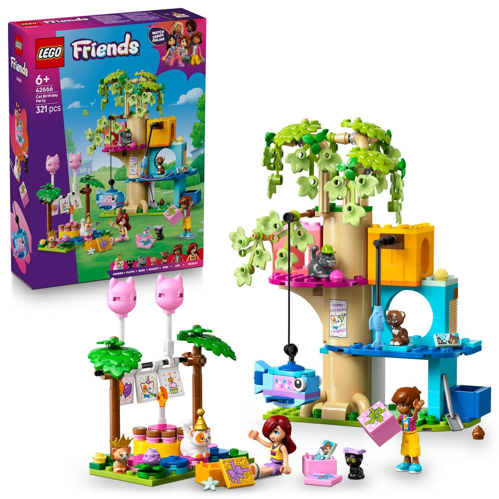 LEGO Friends: Petrecere de ziua de nastere a pisicii si casuta in copac 42666, 6 ani+, 321 piese