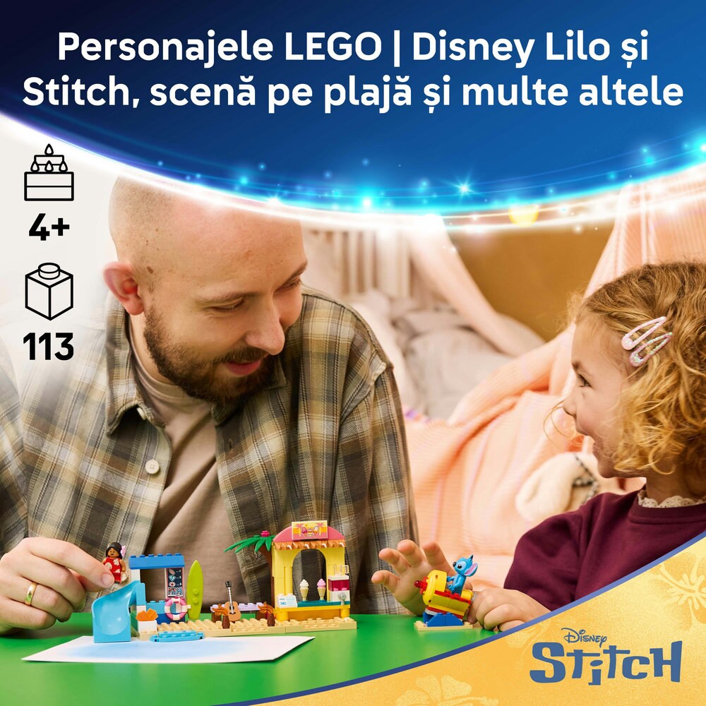 LEGO Disney: Classic - Distractie pe plaja cu Lilo si Stitch 43280, 4 ani+, 113 piese