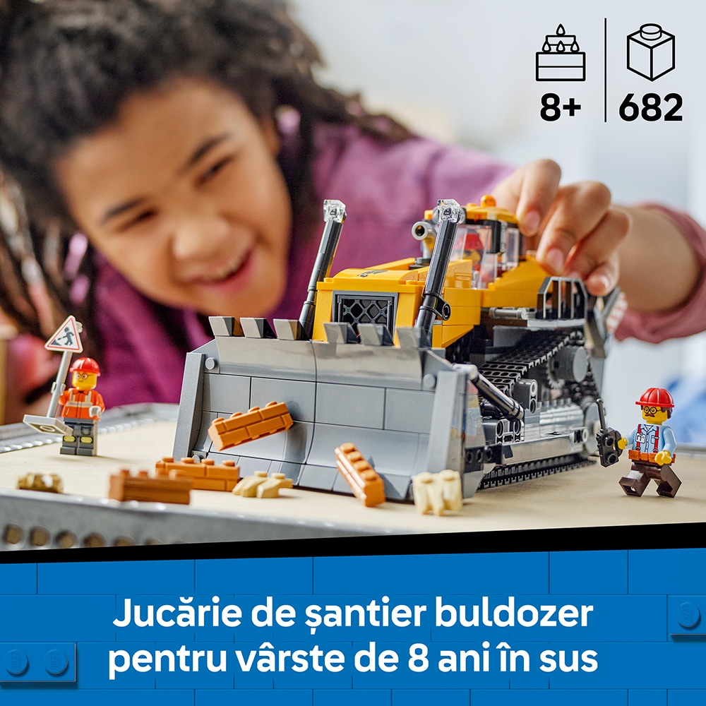 LEGO City: Buldozer galben 60466, 8 ani+, 682 piese