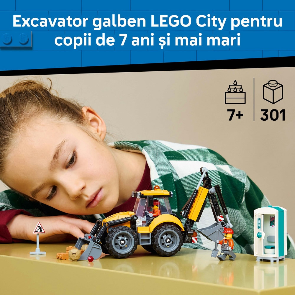 LEGO City: Buldoexcavator galben 60480, 7 ani+, 301 piese