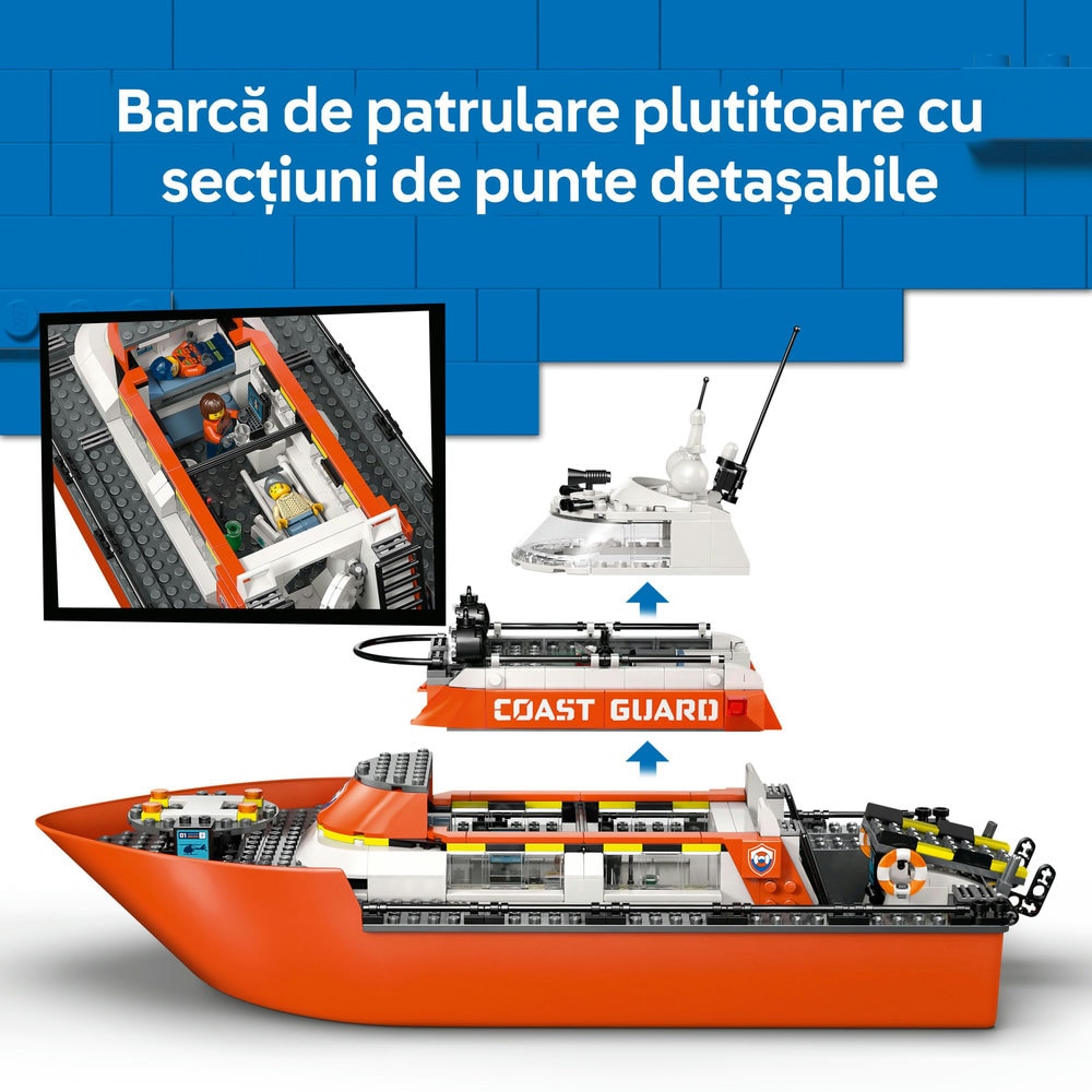 LEGO City: Barca de salvare si elicopter ale Pazei de Coasta 60504, 7 ani+, 742 piese
