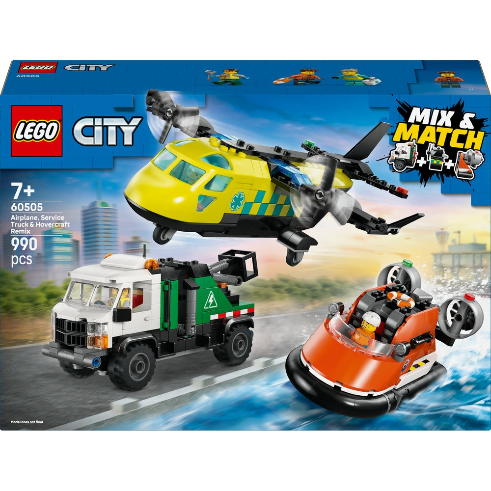 LEGO City: Avion - Autospeciala de service si aeroglisor in versiuni adaptate 60505, 7 ani+, 990 piese