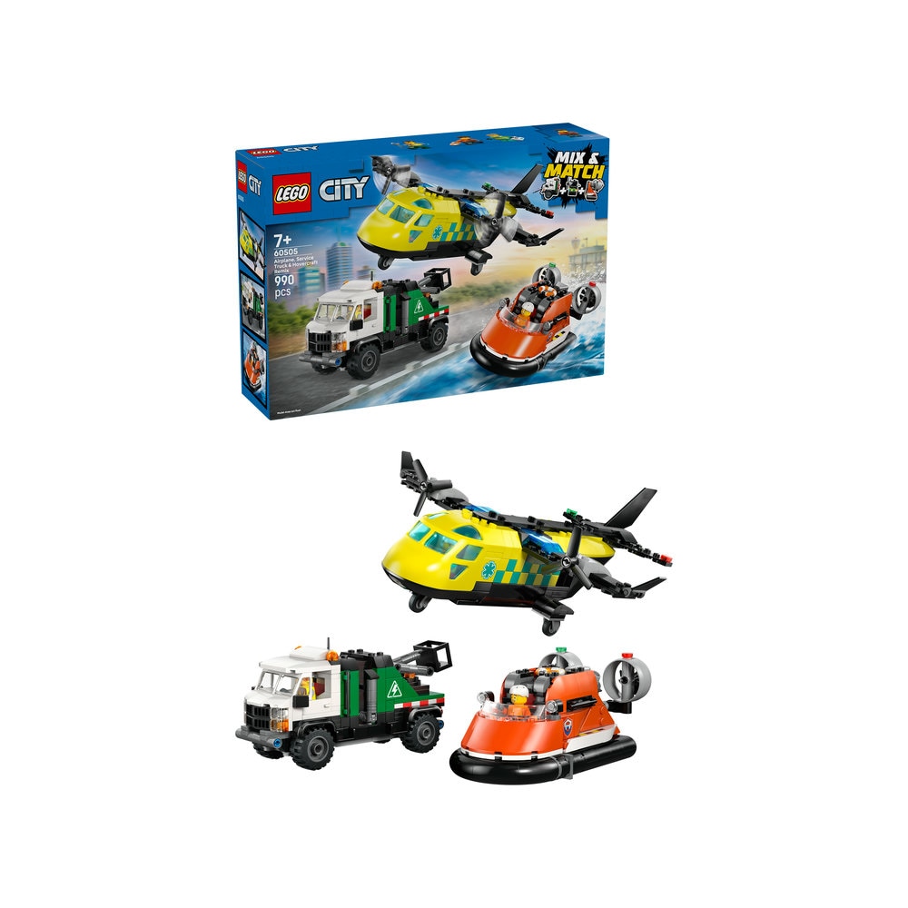 LEGO City: Avion - Autospeciala de service si aeroglisor in versiuni adaptate 60505, 7 ani+, 990 piese