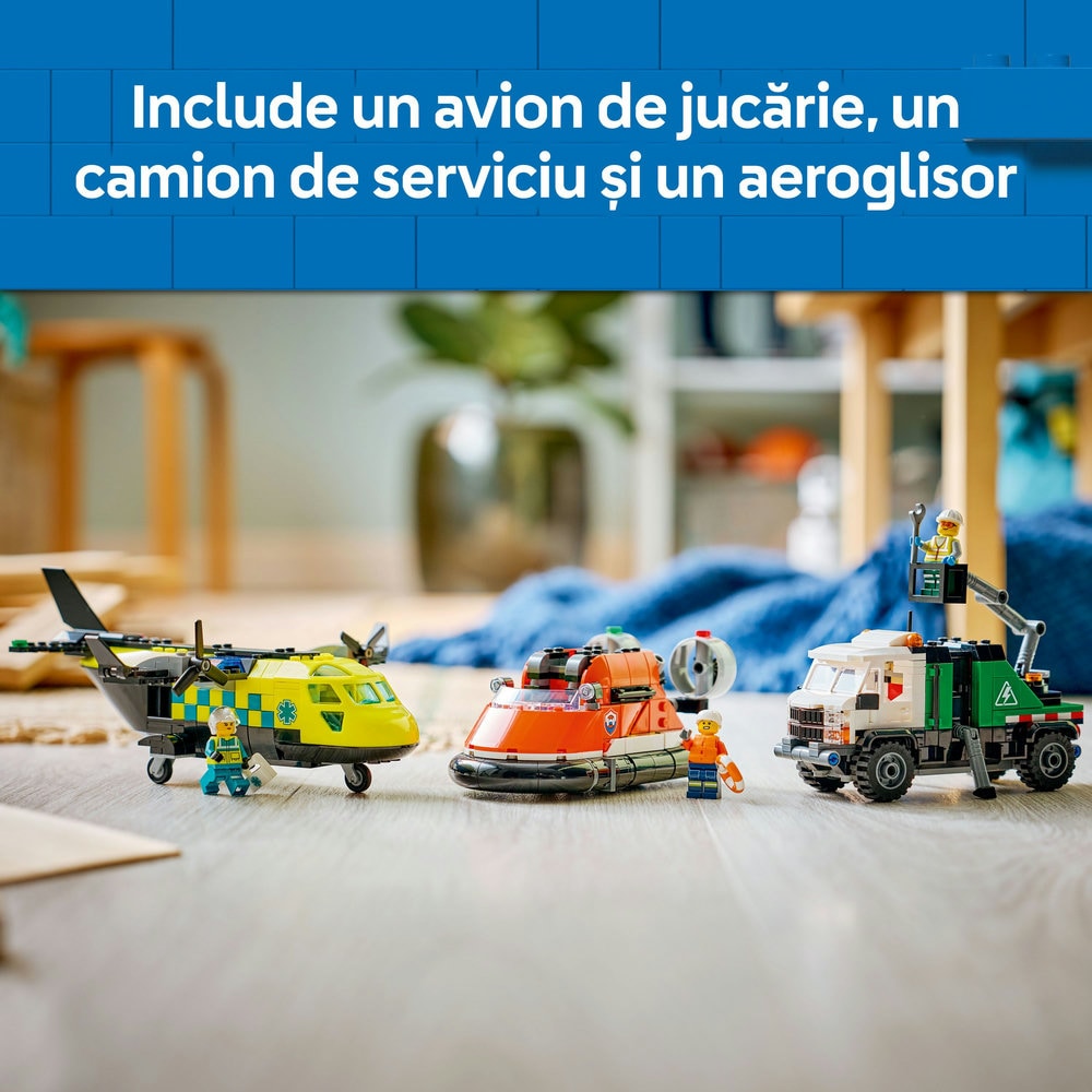 LEGO City: Avion - Autospeciala de service si aeroglisor in versiuni adaptate 60505, 7 ani+, 990 piese