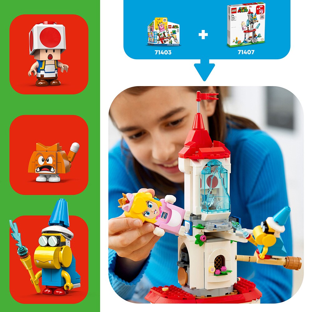 LEGO Super Mario: Set de extindere Costum de pisica pentru Peach si Turn inghetat 71407, 7 ani+, 494 piese