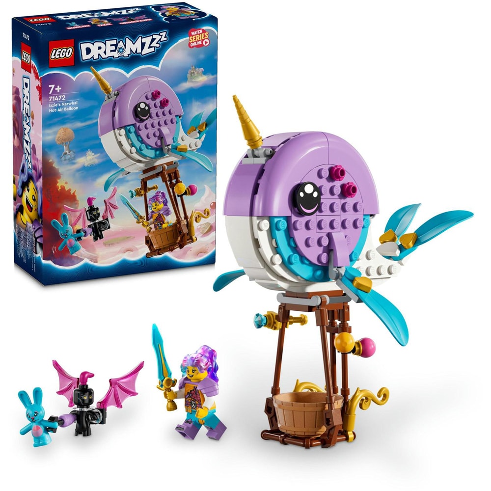 LEGO DREAMZzz: Balonul cu aer cald in forma de narval al lui Izzie 71472, 7 ani+, 156 piese