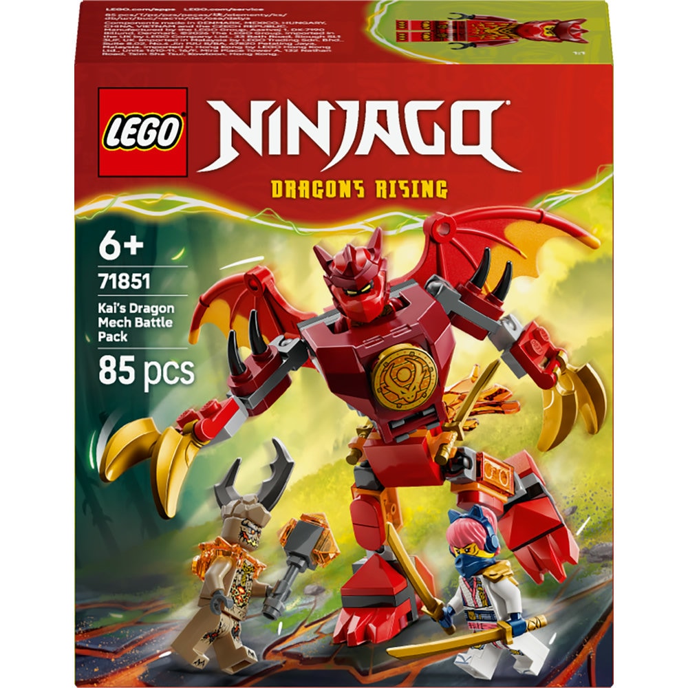LEGO Ninjago: Pachet de lupta cu robotul dragon al lui Kai 71851, 6 ani+, 85 piese