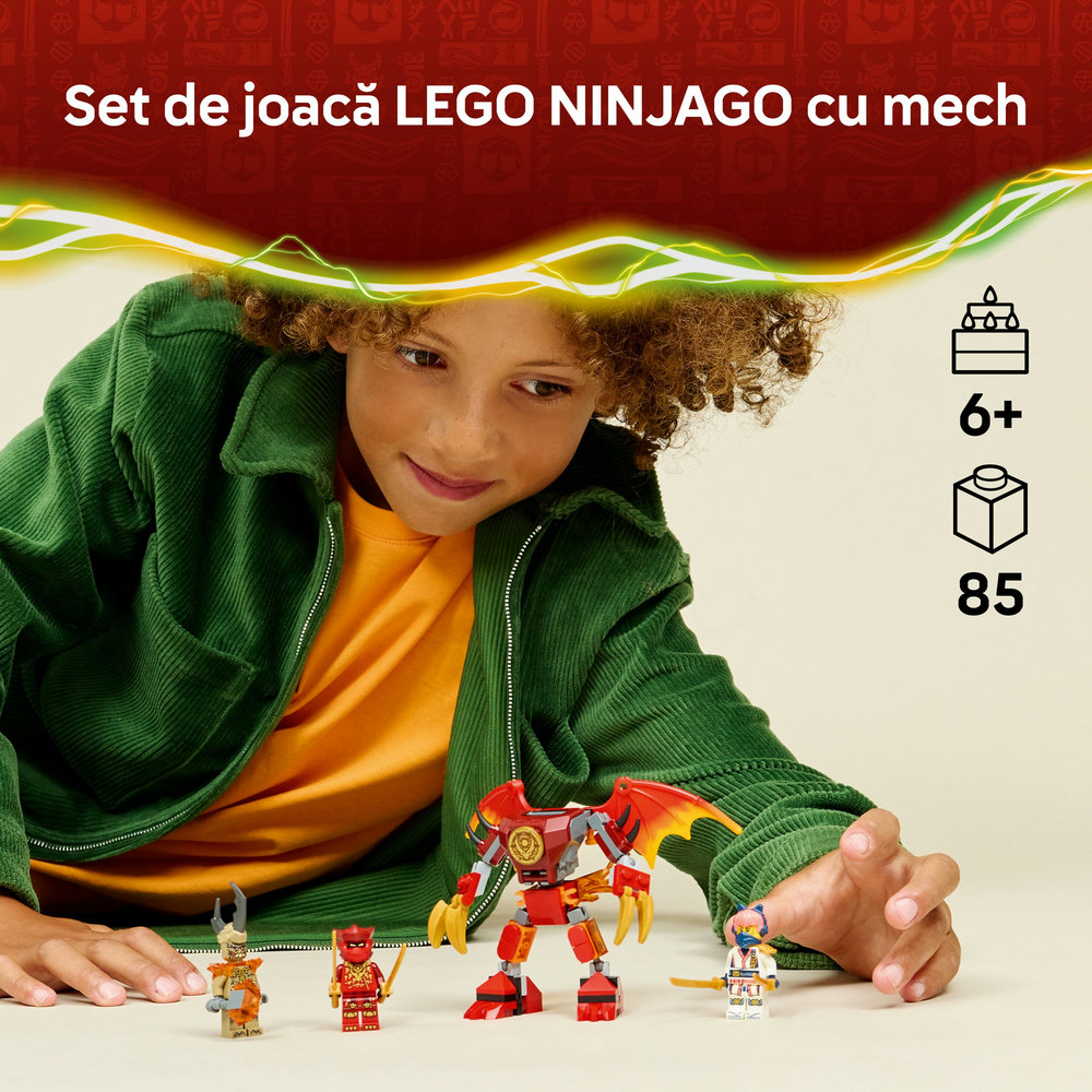LEGO Ninjago: Pachet de lupta cu robotul dragon al lui Kai 71851, 6 ani+, 85 piese