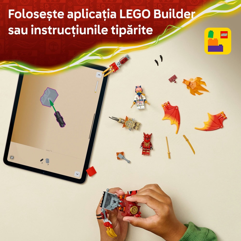 LEGO Ninjago: Pachet de lupta cu robotul dragon al lui Kai 71851, 6 ani+, 85 piese