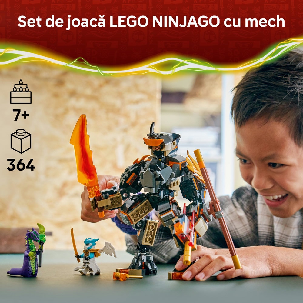 LEGO Ninjago: Robotul de misiune al lui Cole si dragonul Zane 71854, 7 ani+, 364 piese