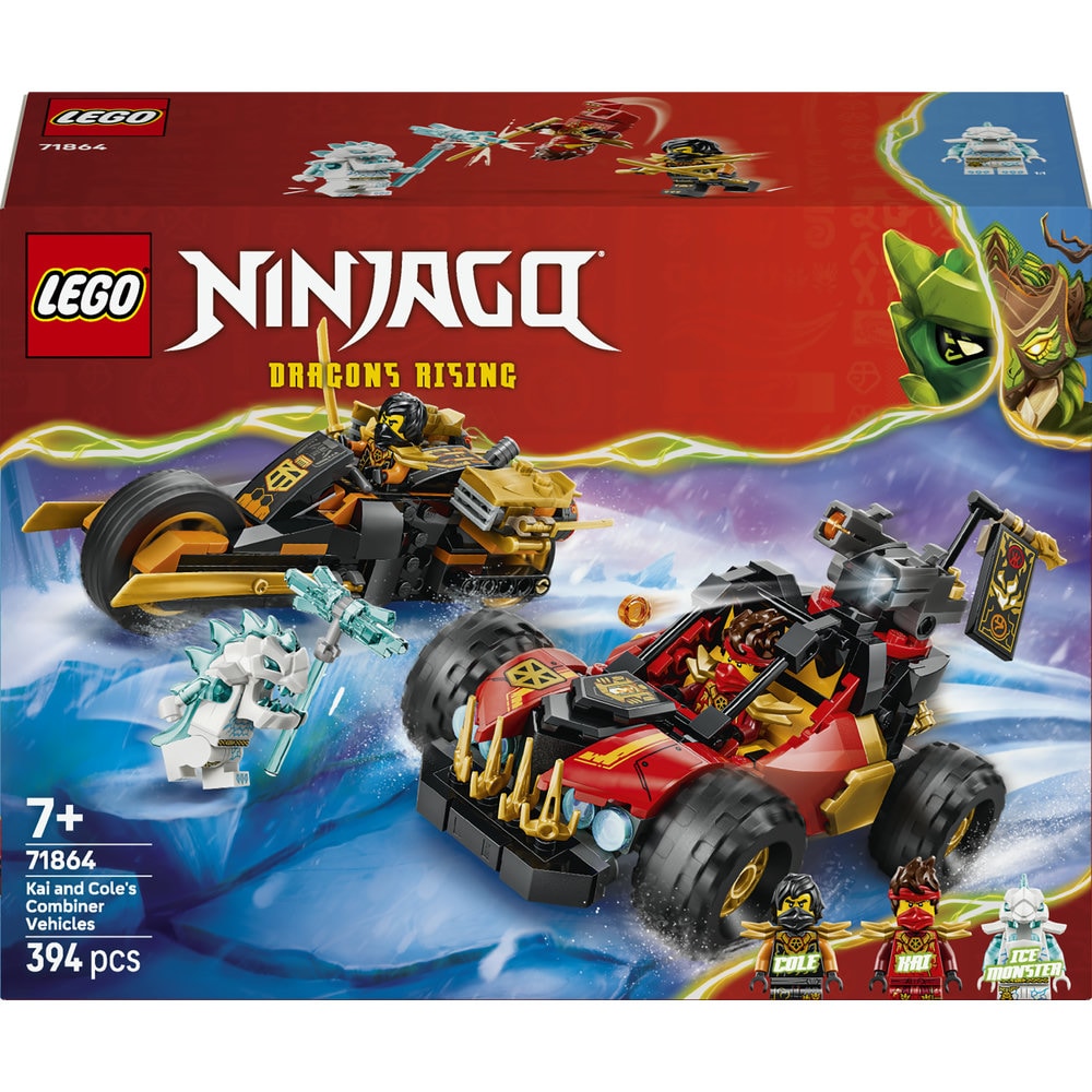 LEGO Ninjago: Vehiculele transformabile ale lui Kai si Cole 71864, 7 ani+, 394 piese