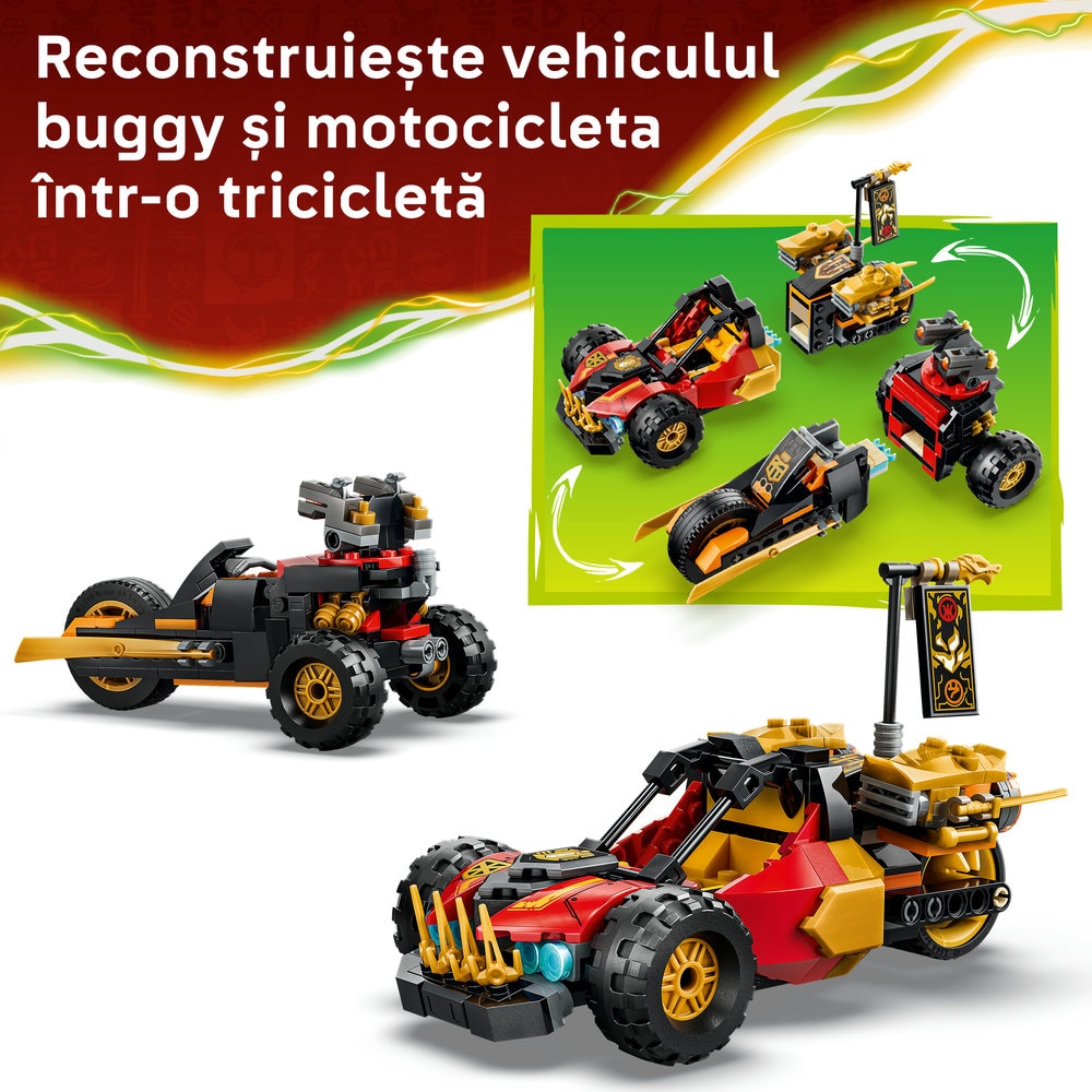 LEGO Ninjago: Vehiculele transformabile ale lui Kai si Cole 71864, 7 ani+, 394 piese