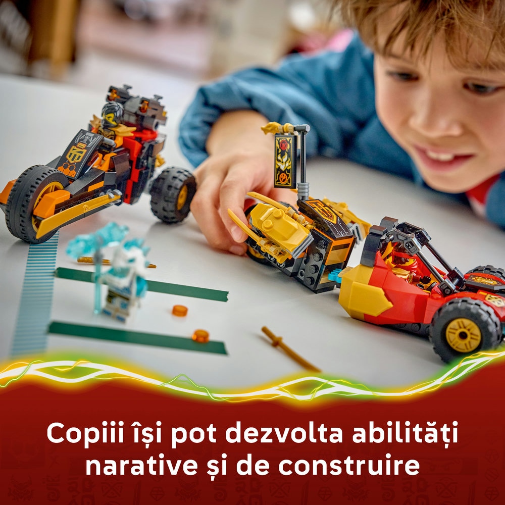LEGO Ninjago: Vehiculele transformabile ale lui Kai si Cole 71864, 7 ani+, 394 piese