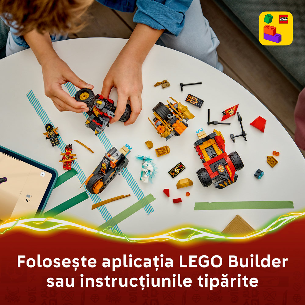 LEGO Ninjago: Vehiculele transformabile ale lui Kai si Cole 71864, 7 ani+, 394 piese