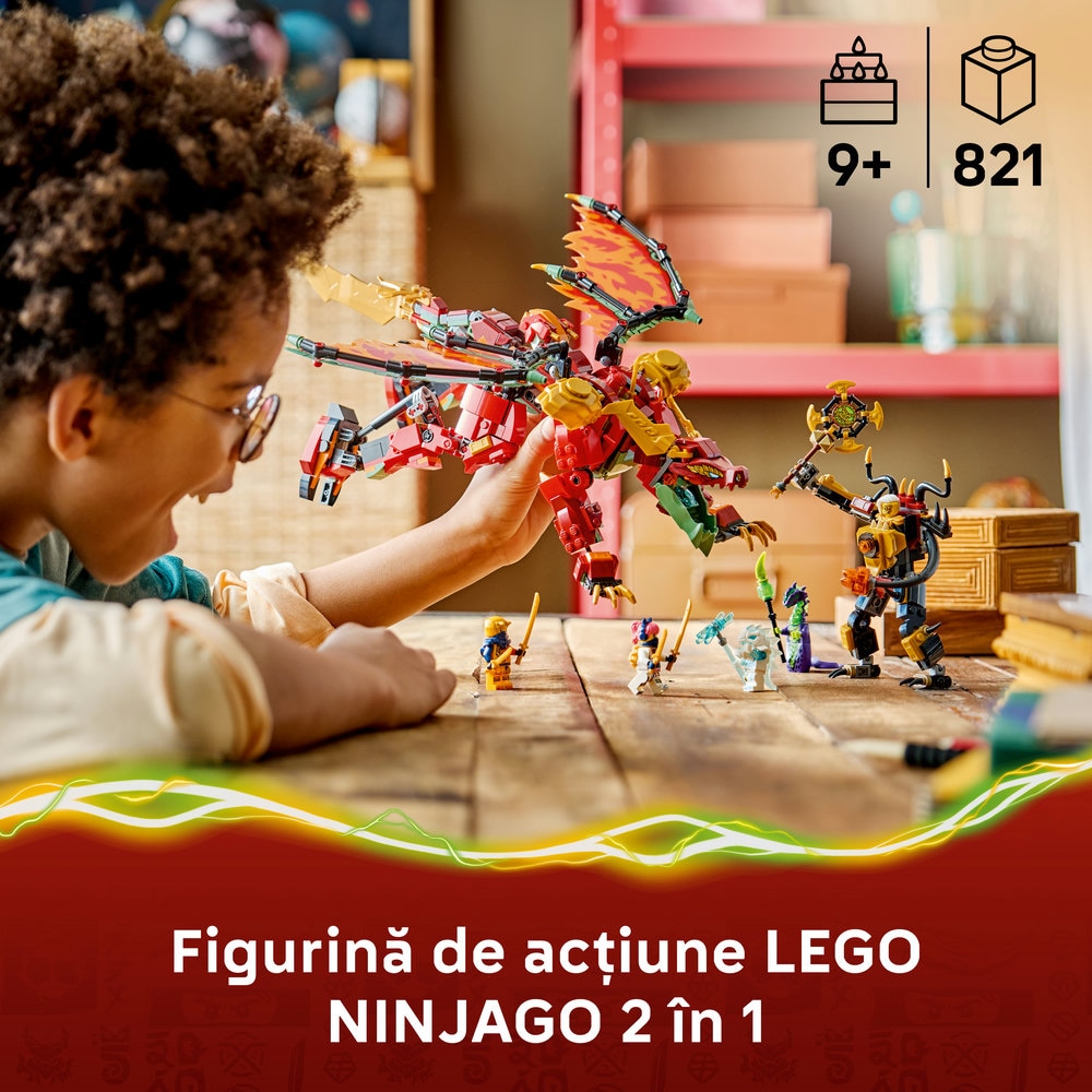 LEGO Ninjago: Robotul dragon transformator al lui Wyldfyre 71868, 9 ani+, 821 piese