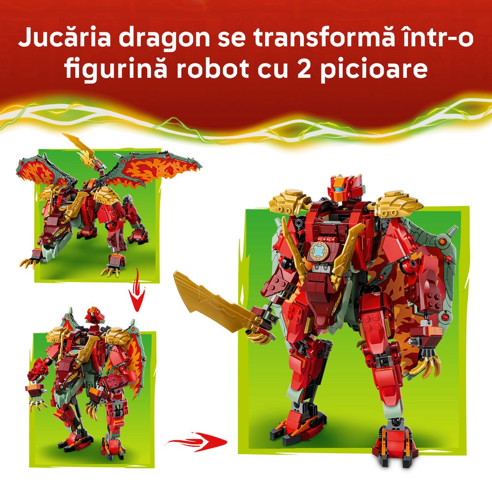 LEGO Ninjago: Robotul dragon transformator al lui Wyldfyre 71868, 9 ani+, 821 piese