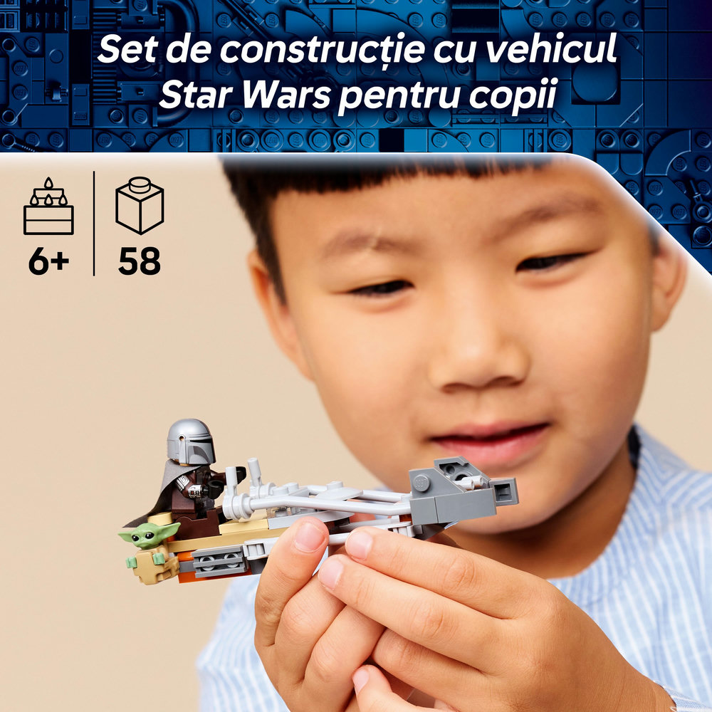 LEGO Star Wars: Motocicleta rapida a lui Mandalorian si Grogu 75436, 6 ani+, 58 piese
