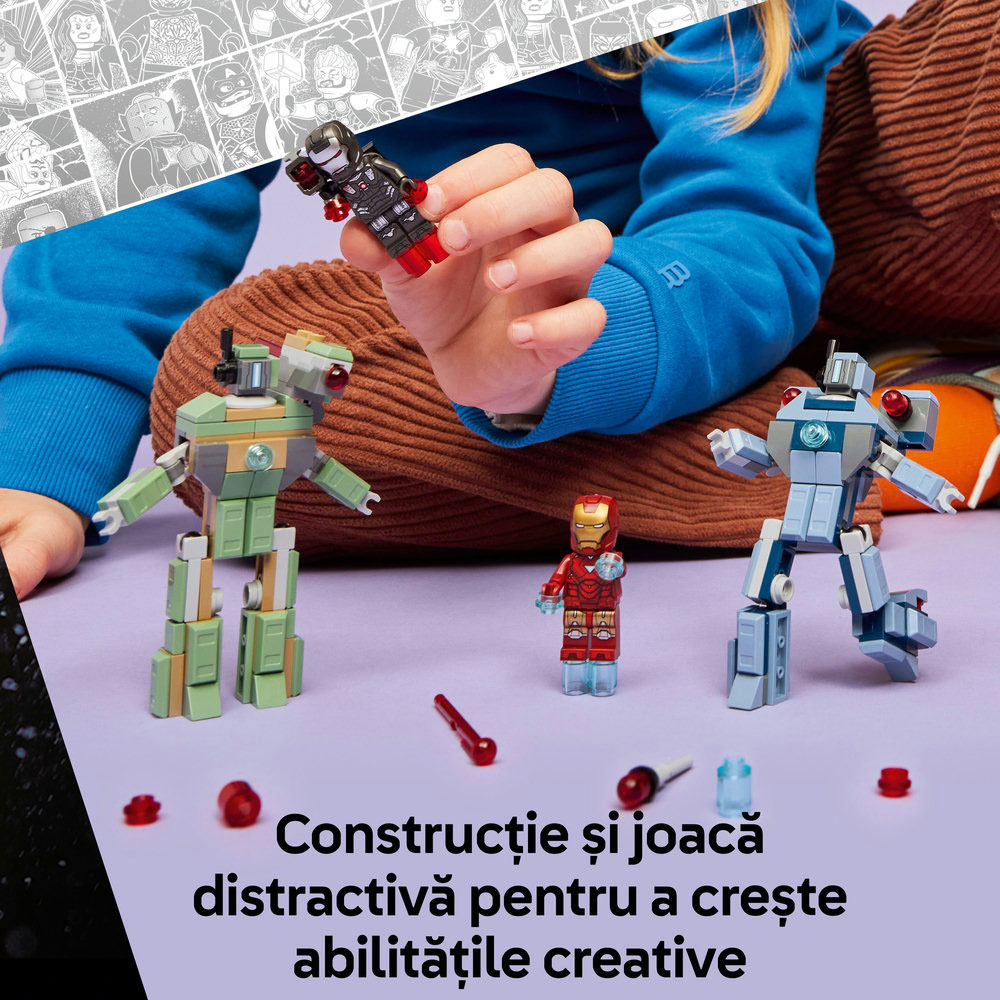 LEGO Marvel: Iron Man si War Machine vs dronele Hammer 76320, 7 ani+, 204 piese