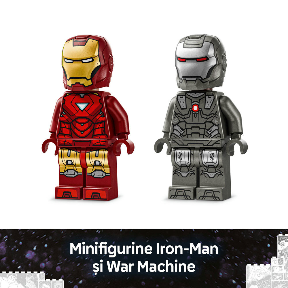 LEGO Marvel: Iron Man si War Machine vs dronele Hammer 76320, 7 ani+, 204 piese