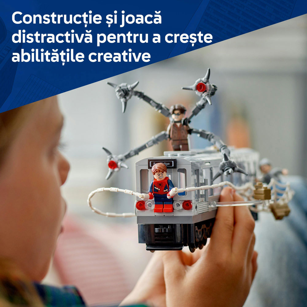 LEGO Marvel: Lupta de pe acoperisul trenului dintre Omul-Paianjen si Doc Ock 76321, 9 ani+, 393 piese