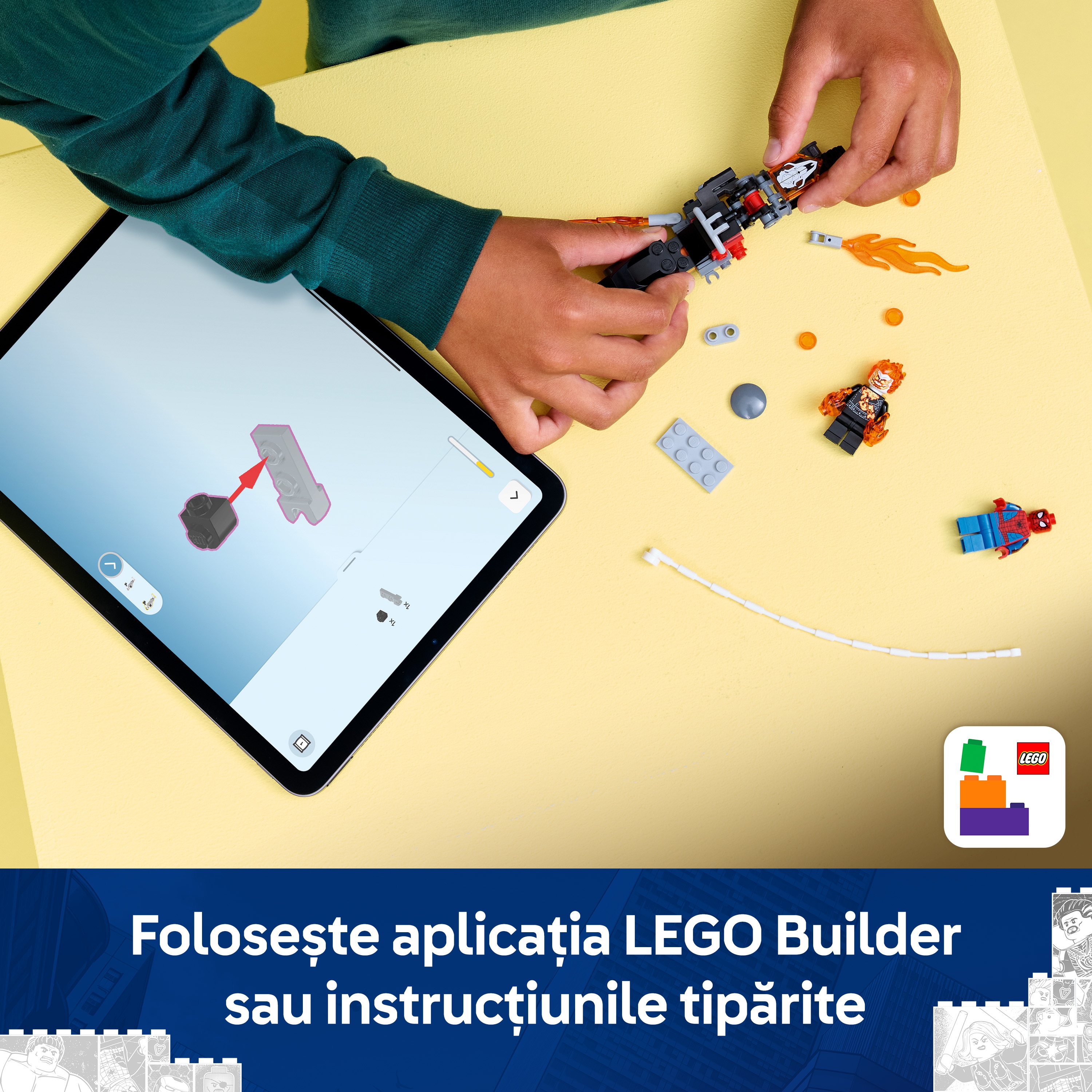 LEGO Marvel: Omul Paianjen vs Calaretul fantoma pe motocicleta 76335, 6 ani+, 72 piese