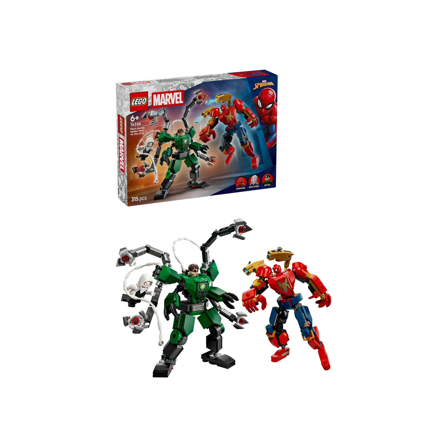 LEGO Marvel: Batalia robotilor: Omul Paianjen vs Doc Ock 76338, 6 ani+, 315 piese