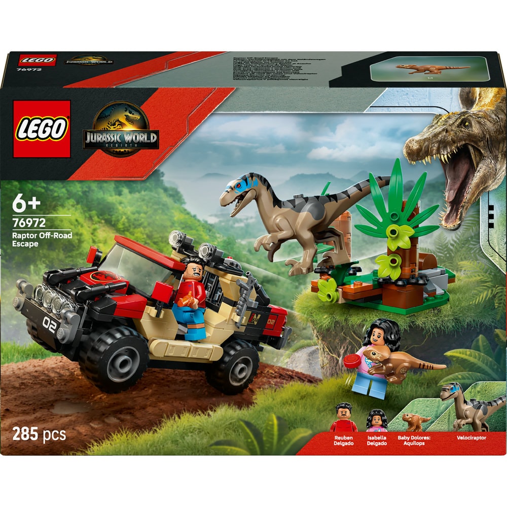 LEGO Jurassic World: Evadare off-road din calea unui Velociraptor 76972, 6 ani+, 285 piese