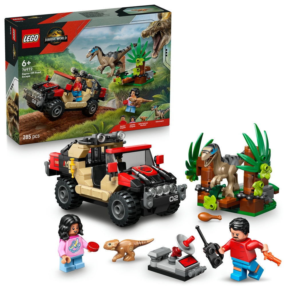 LEGO Jurassic World: Evadare off-road din calea unui Velociraptor 76972, 6 ani+, 285 piese