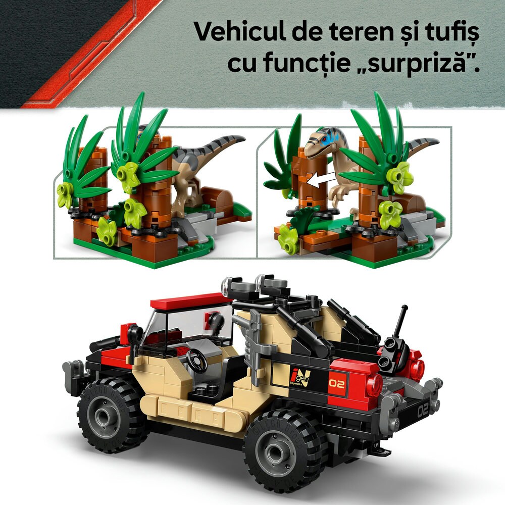 LEGO Jurassic World: Evadare off-road din calea unui Velociraptor 76972, 6 ani+, 285 piese