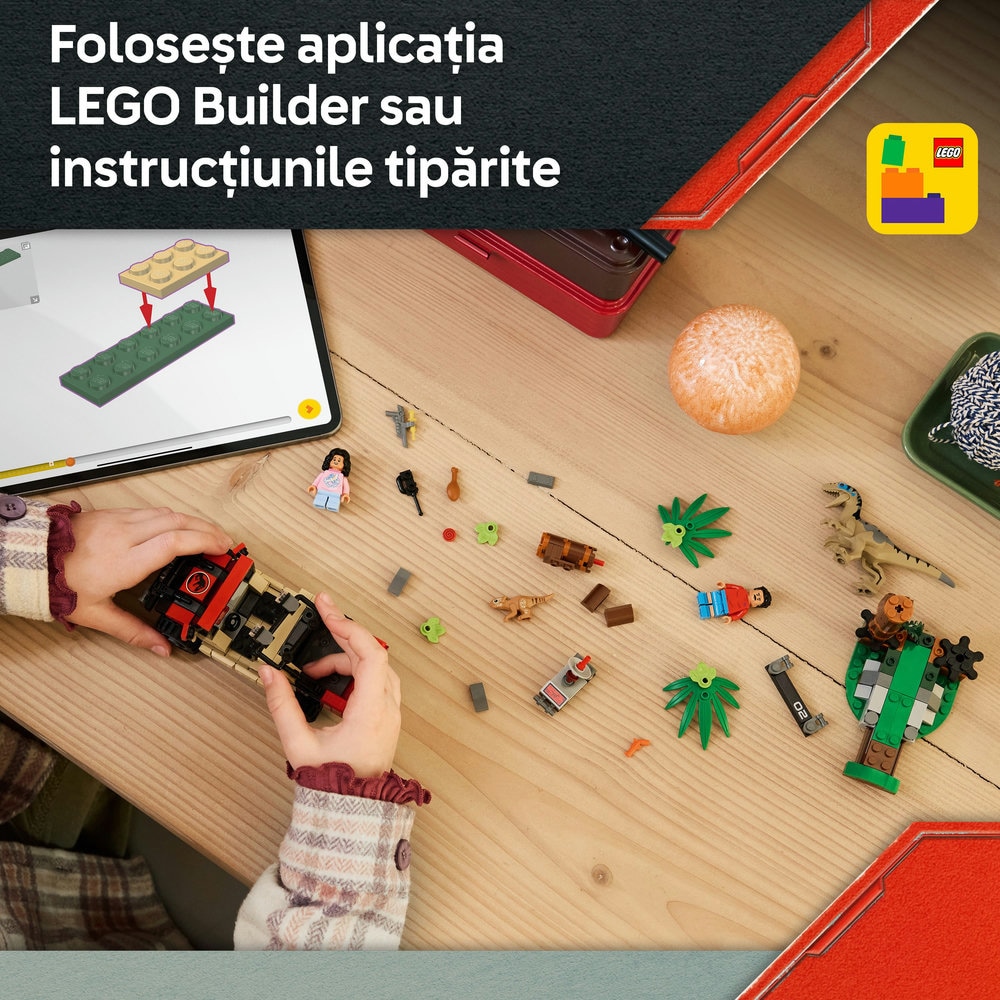 LEGO Jurassic World: Evadare off-road din calea unui Velociraptor 76972, 6 ani+, 285 piese