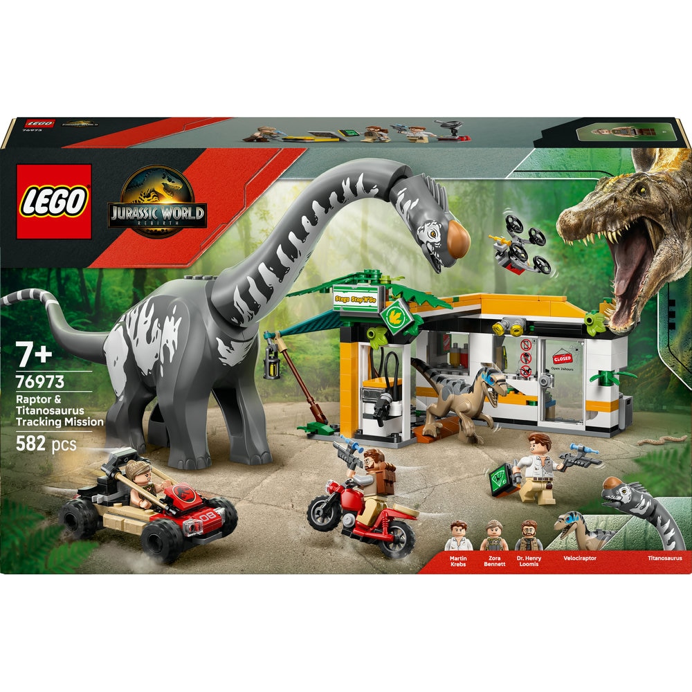 LEGO Jurassic World: Misiune de urmarire a unui Velociraptor si a unui Titanosaurus 76973, 7 ani+, 582 piese
