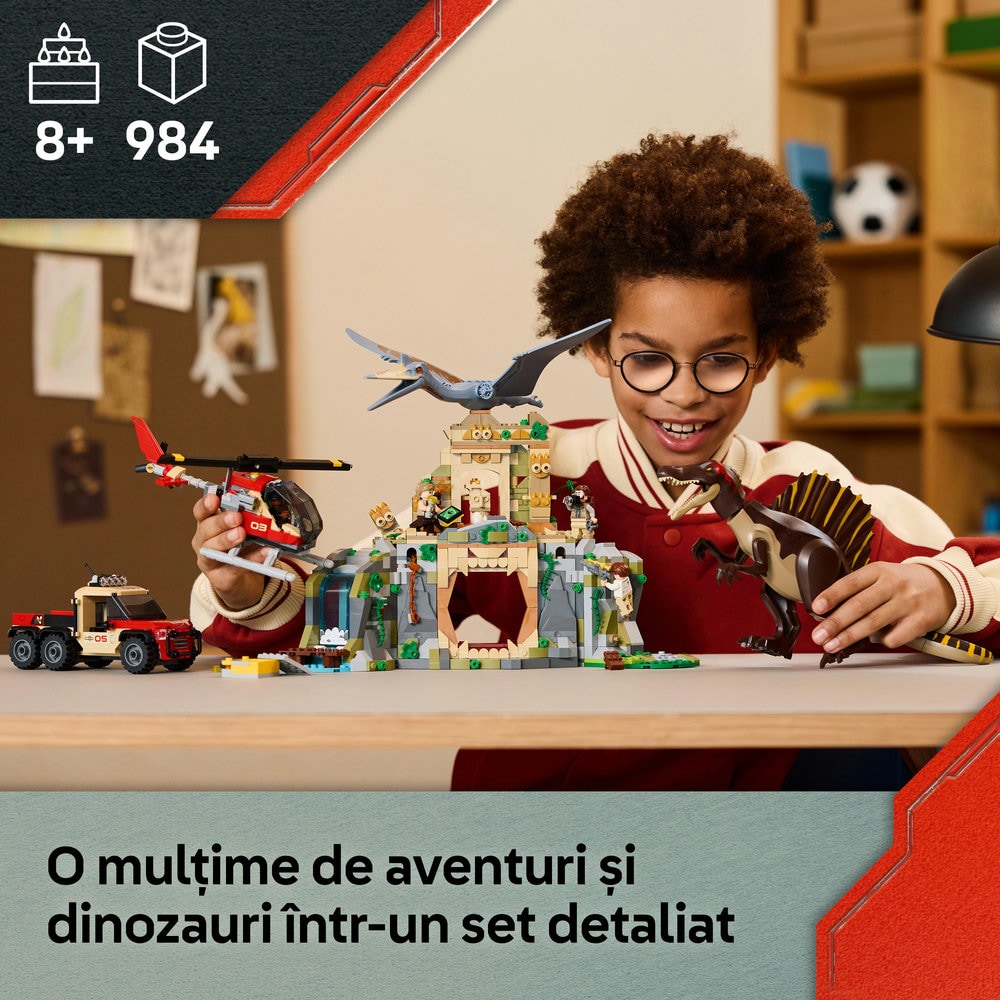 LEGO Jurassic World: Misiune aeriana cu Spinosaurus si Quetzalcoatlus 76976, 8 ani+, 984 piese