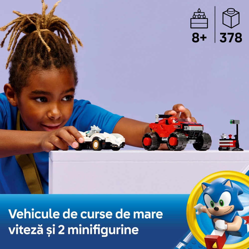 LEGO Sonic The Hedgehog: Masina lui Silver vs Camionul gigant al lui Knuckles 77118, 8 ani+, 378 piese