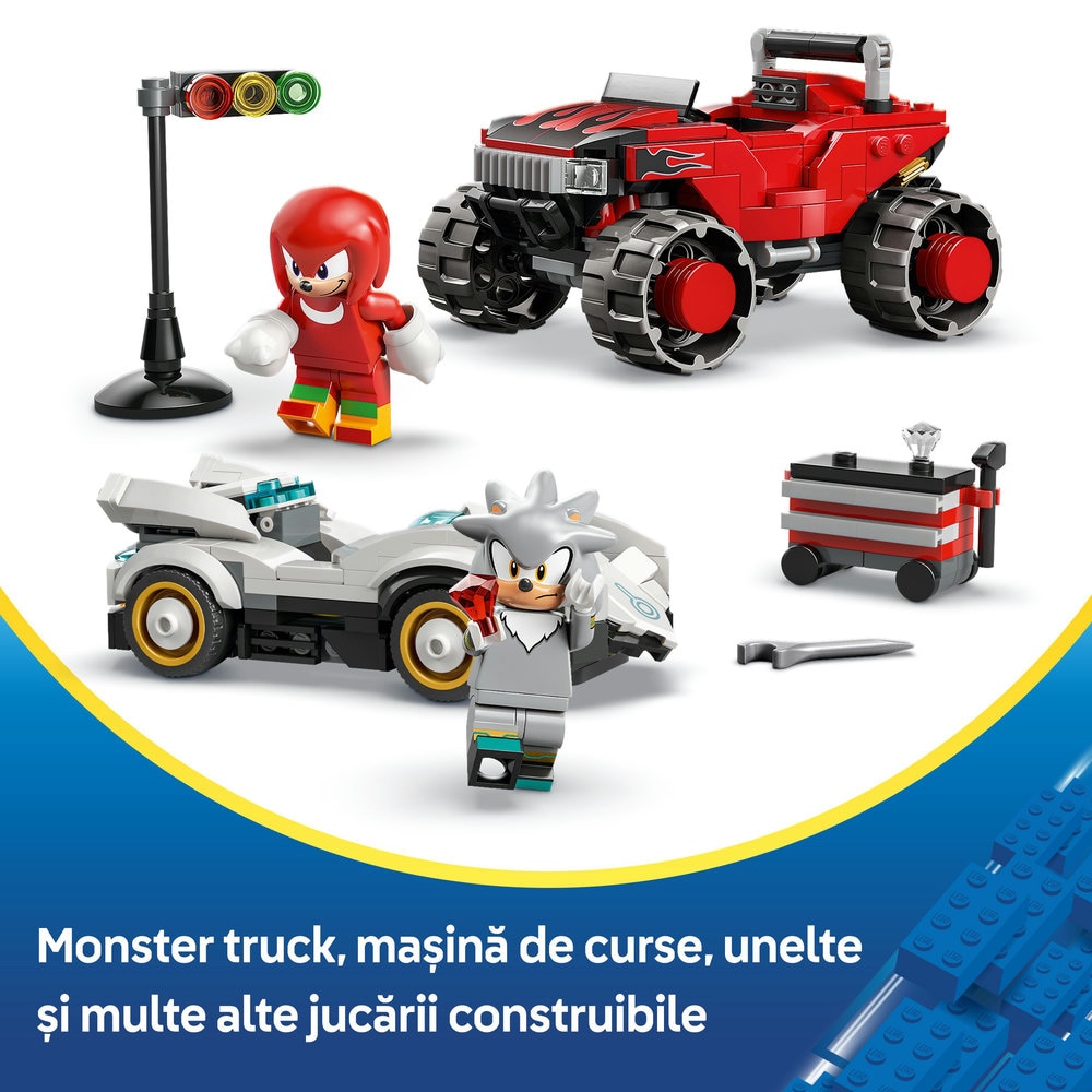 LEGO Sonic The Hedgehog: Masina lui Silver vs Camionul gigant al lui Knuckles 77118, 8 ani+, 378 piese