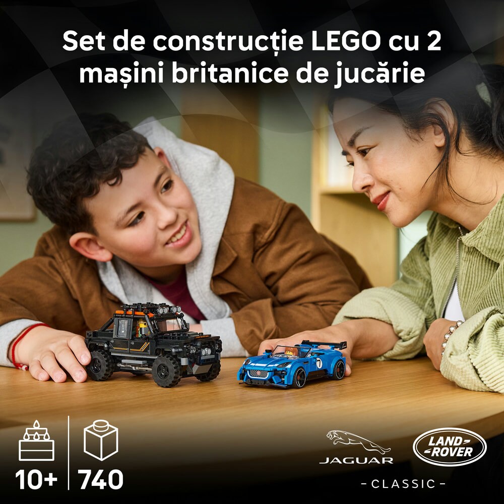 LEGO Speed Champions: Jaguar Project 7 si Land Rover Defender 77264, 10 ani+, 740 piese