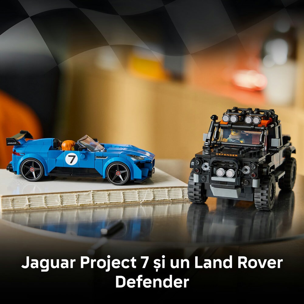 LEGO Speed Champions: Jaguar Project 7 si Land Rover Defender 77264, 10 ani+, 740 piese