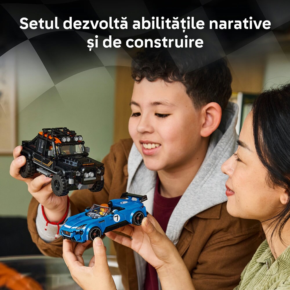 LEGO Speed Champions: Jaguar Project 7 si Land Rover Defender 77264, 10 ani+, 740 piese