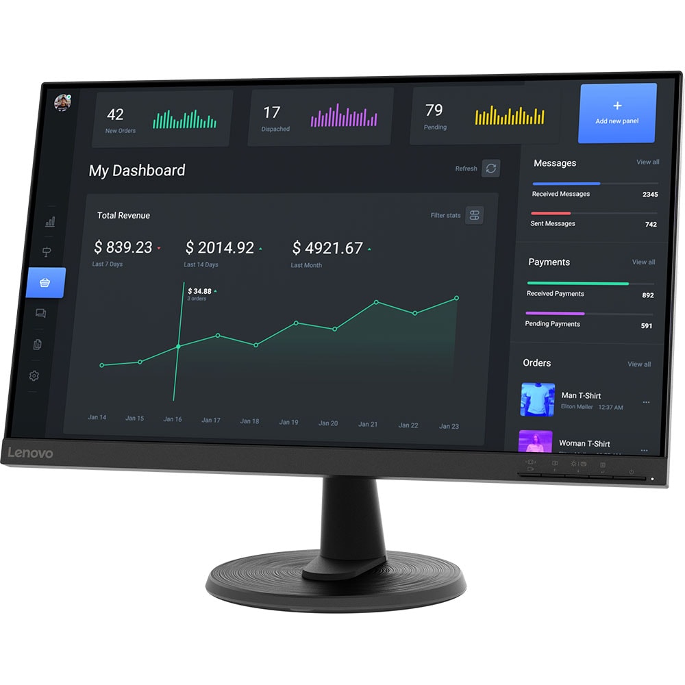 Monitor LED VA LENOVO D24-40, 23.8", Full HD, 75Hz, AMD FreeSync, negru
