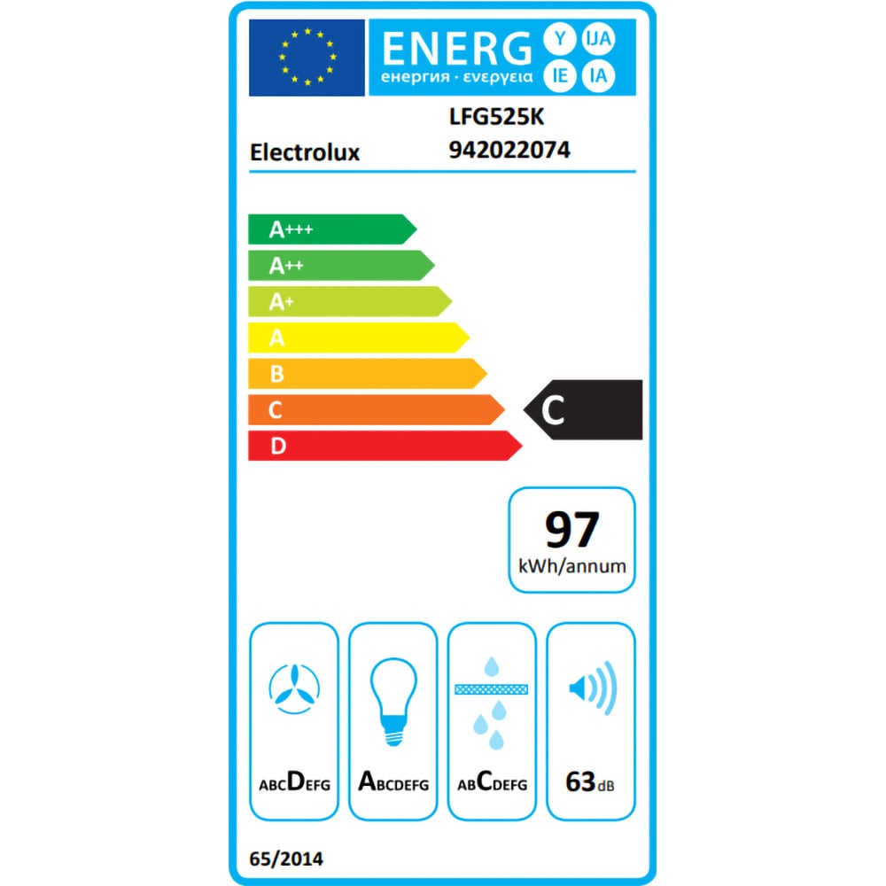 Hota incorporabila ELECTROLUX LFG525K, 1 motor, 600 m3/h, L 52 cm, negru