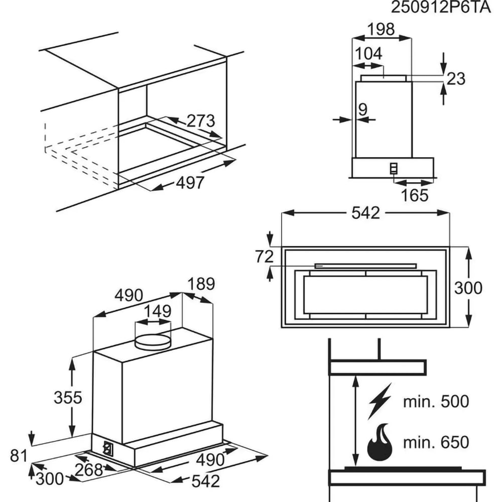 Hota incorporabila ELECTROLUX LFG815K, 1 motor, 650 m3/h, L 54 cm, negru