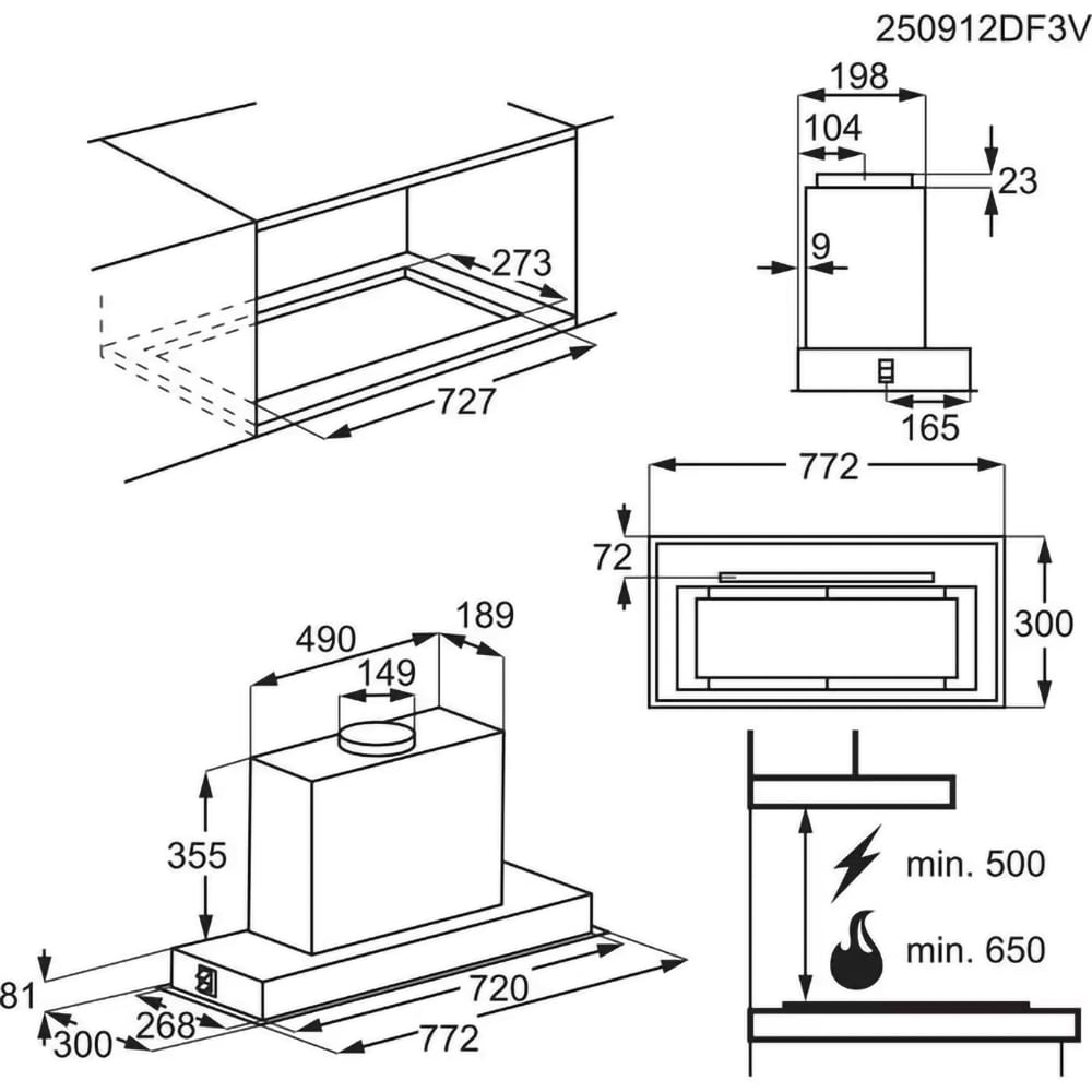 Hota incorporabila ELECTROLUX LFG828K, 1 motor, 650 m3/h, L 77 cm, negru