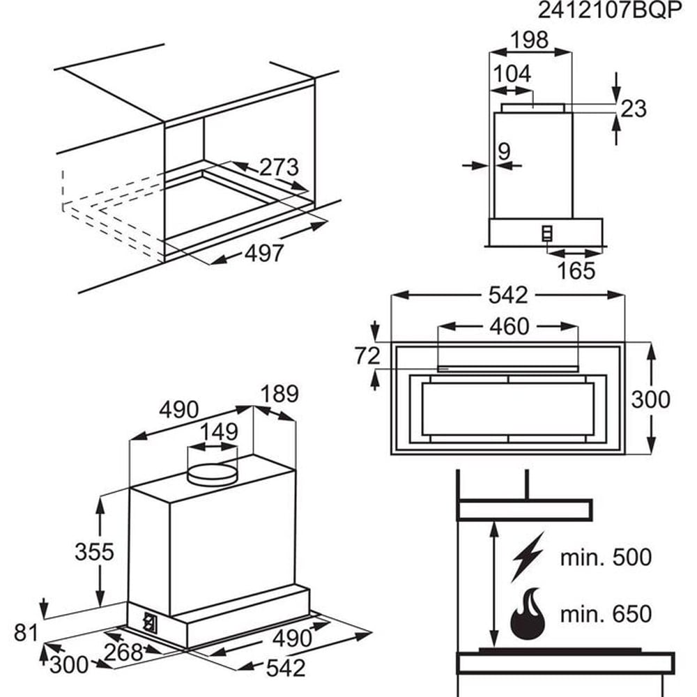 Hota incorporabila ELECTROLUX LFG916K, 1 motor, 680 m3/h, L 54 cm, negru