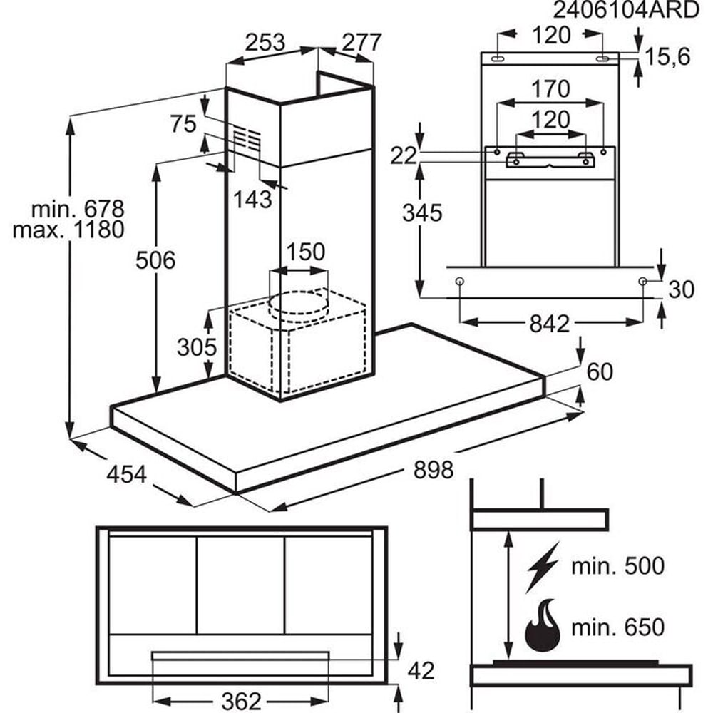 Hota decorativa ELECTROLUX LFT819K, 1 motor, 730 m3/h, L 90 cm, negru mat