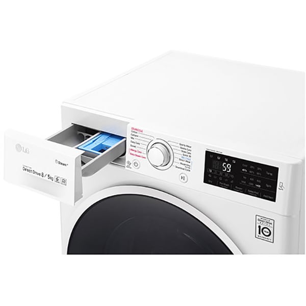 Masina de spalat rufe frontala cu uscator LG F4J6TG0W, Direct Drive, Steam, 8/5kg, 1400rpm, Clasa A, alb
