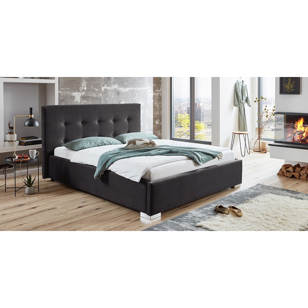 Pat tapitat Lille, lada depozitare, somiera, 160 x 200 cm, antracit