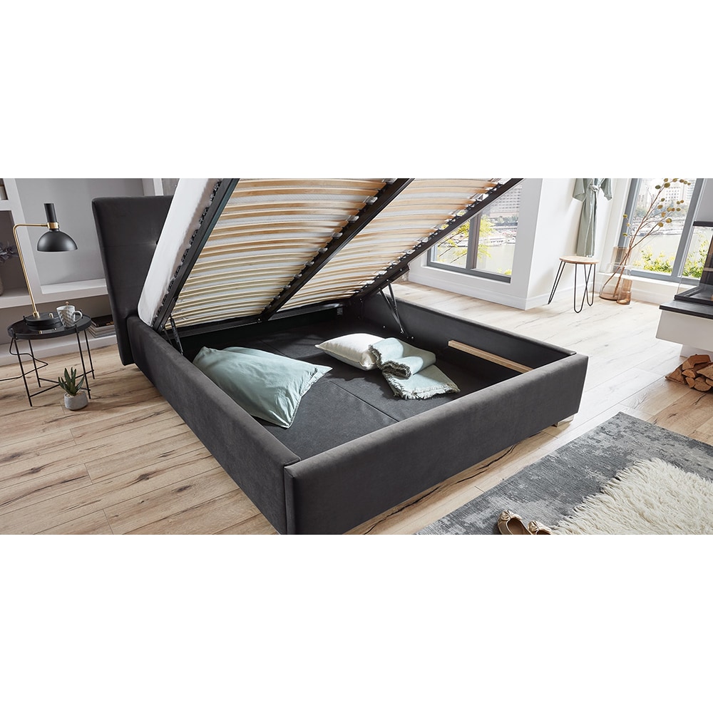 Pat tapitat Lille, lada depozitare, somiera, 160 x 200 cm, antracit